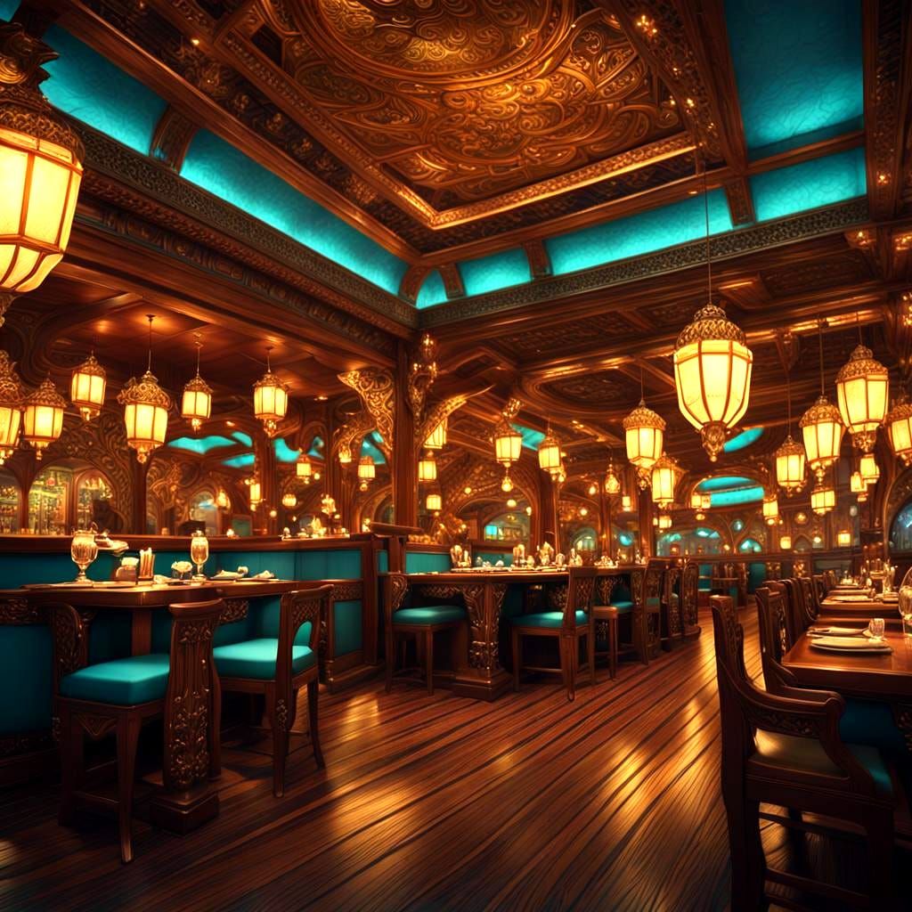 Fantastical Restaurant Concept Art in Deep Color