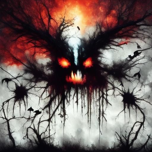 Black Horror Ghost Silhouette with Glowing Runes