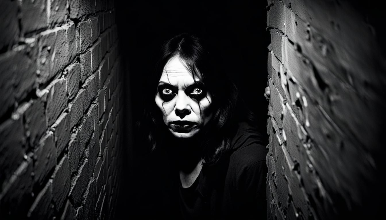 Demonic Ghost Woman in Dark Corner: Black and White