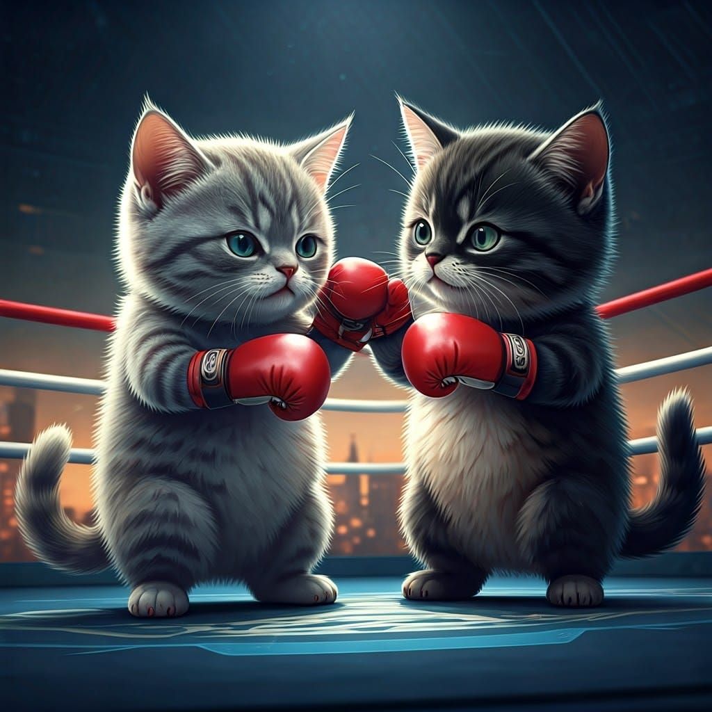 Kittens Boxing in a Futuristic Anime Style