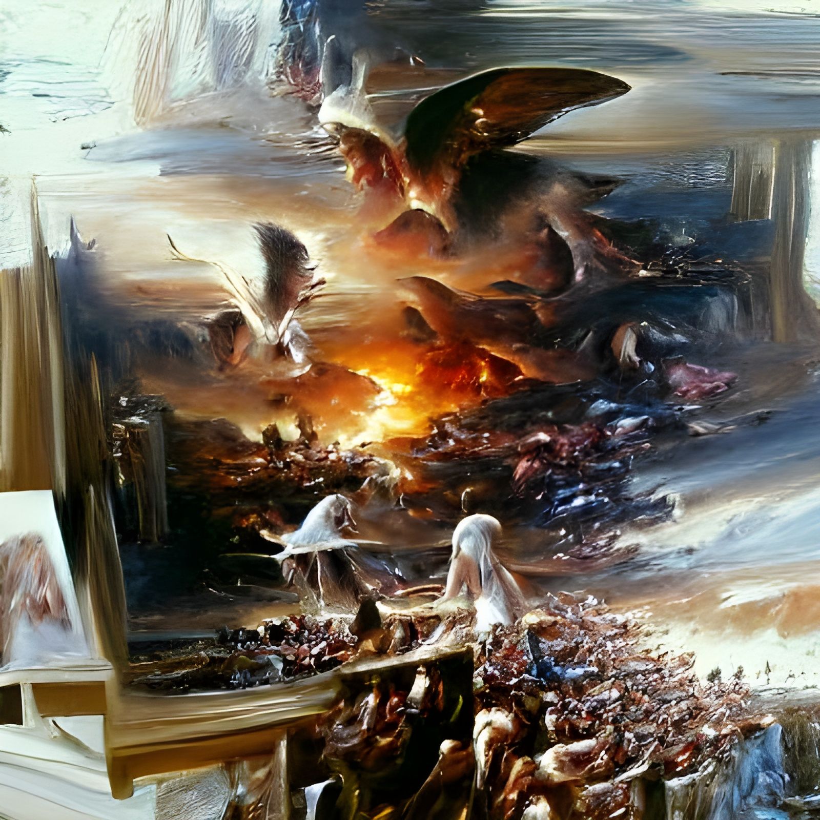 Epic Judgment Day Battle in Oil Painting Style