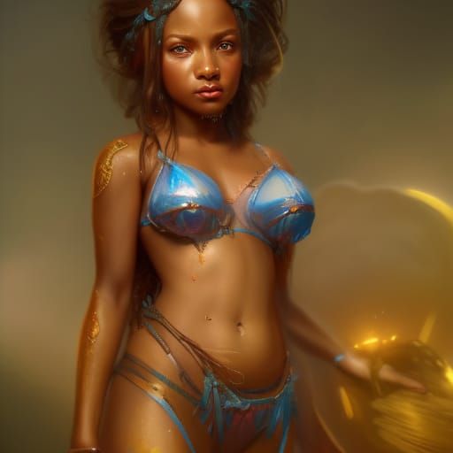 African American Girl in Bikini: Fantasy Concept Art