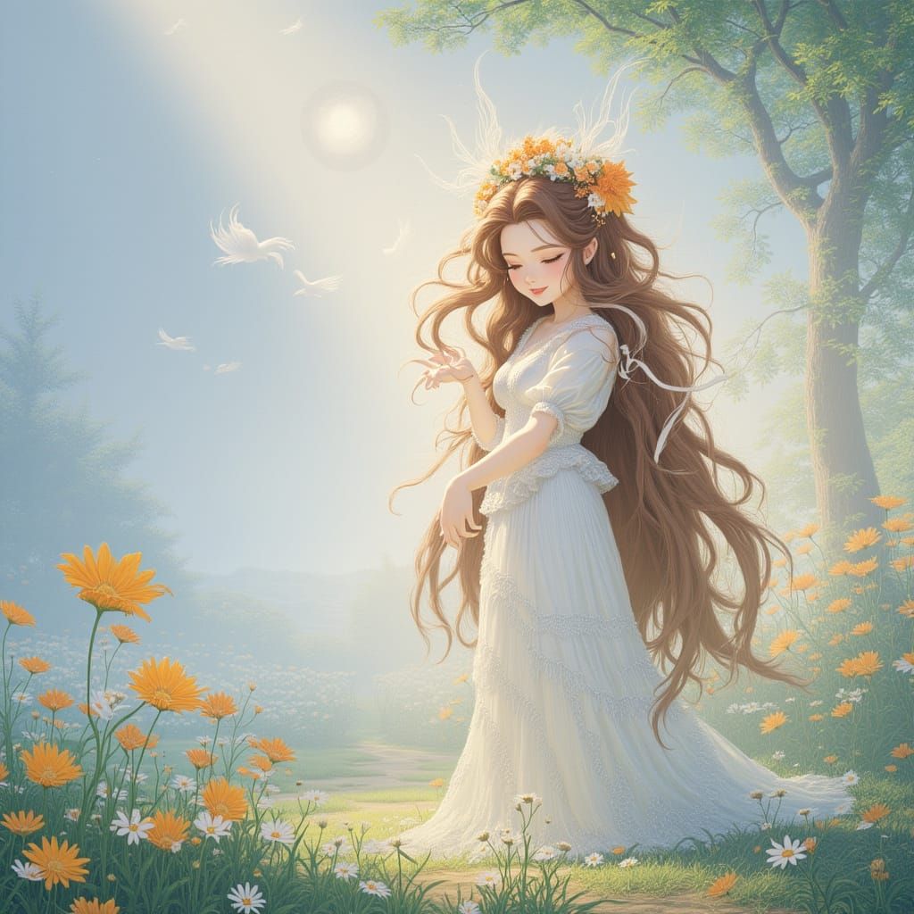 Ethereal Fantasy Mist in Sunlit Forest