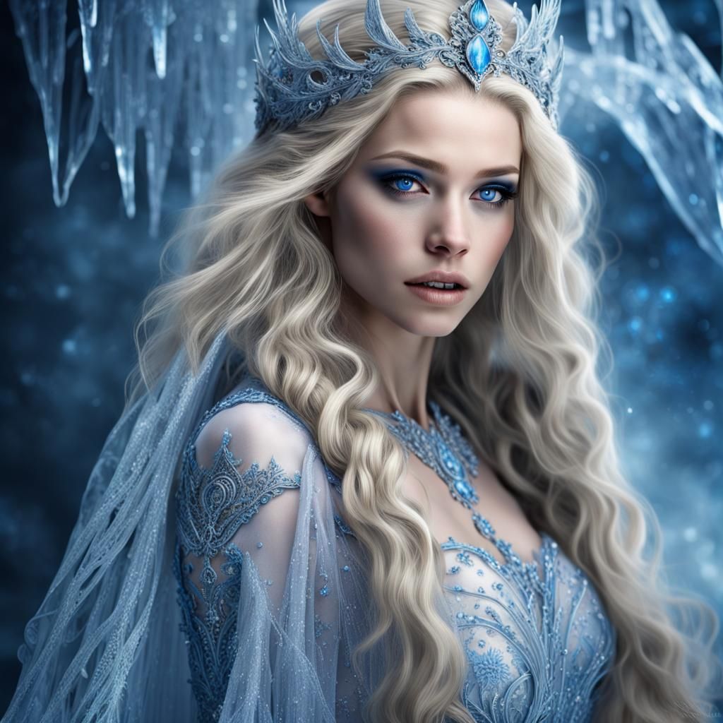 Beautiful Ice Queen with Flowing Hair