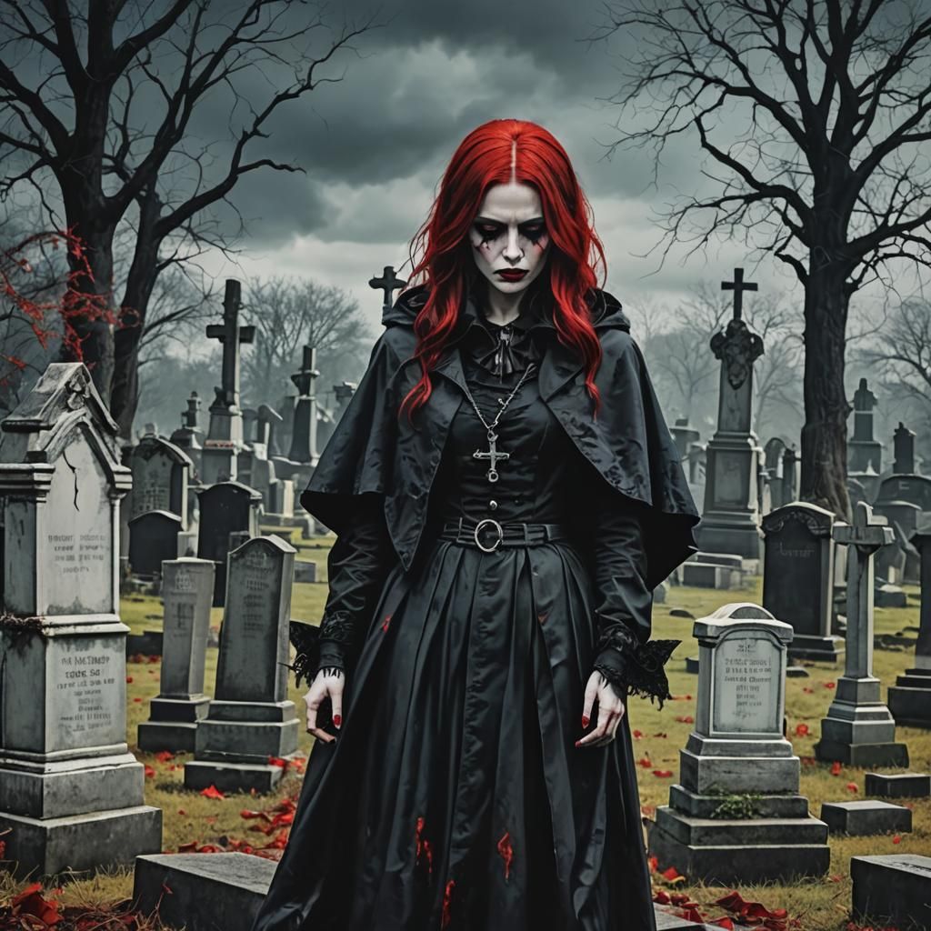 Gothic Woman Crying in Cemetery: Abstract Art