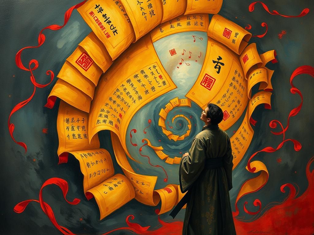 Poet Gazing at Calligraphy Vortex in Abstract Expressionism