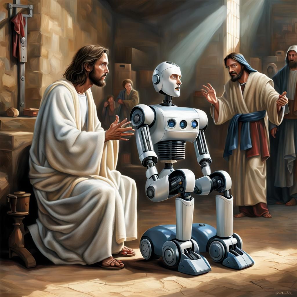 Jesus Anoints Robot with Life: Photorealistic Image