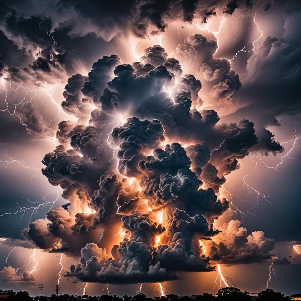Fiery Figure Amidst Lightning Storm