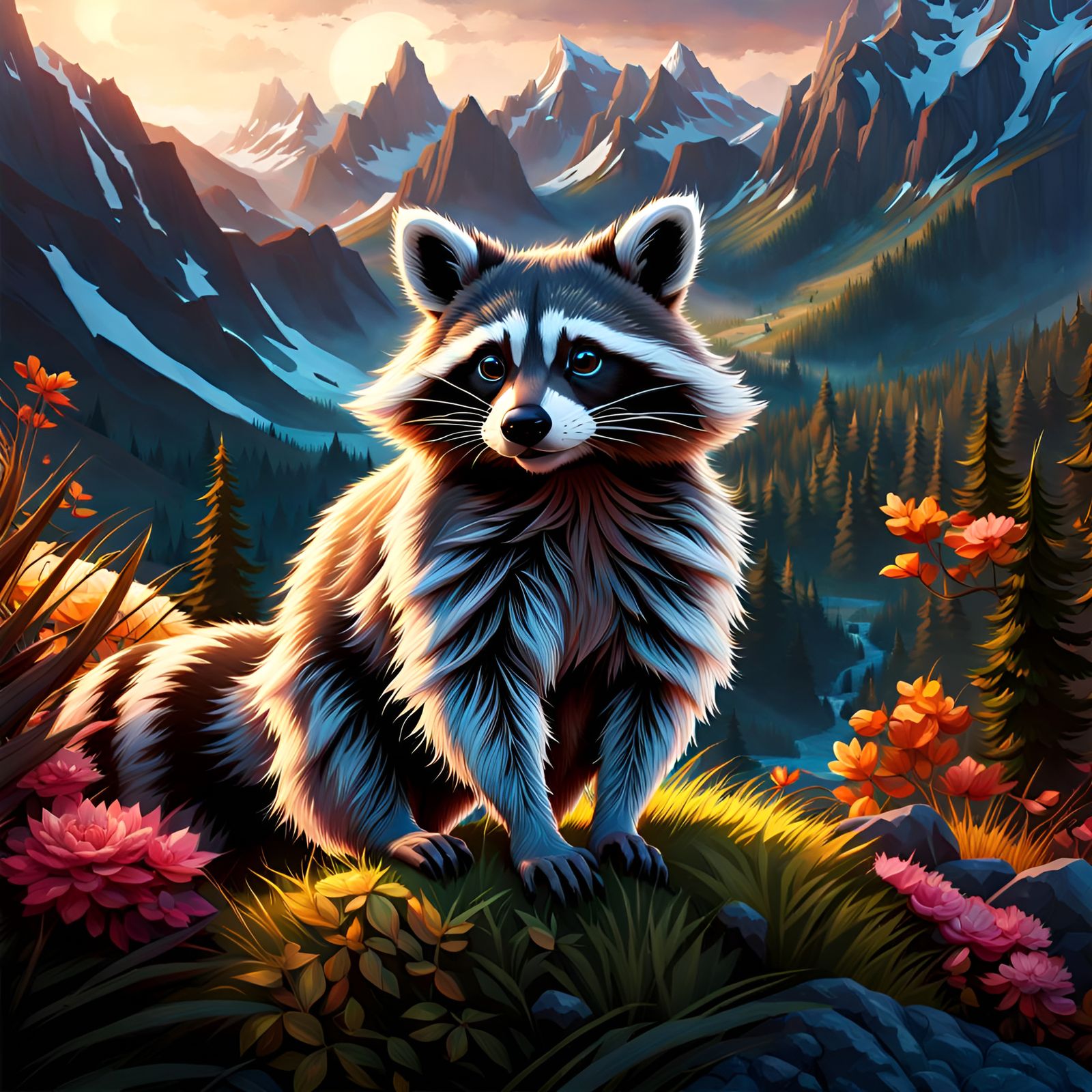 Realistic Raccoon in Mountain Landscape: Detailed Concept Ar...