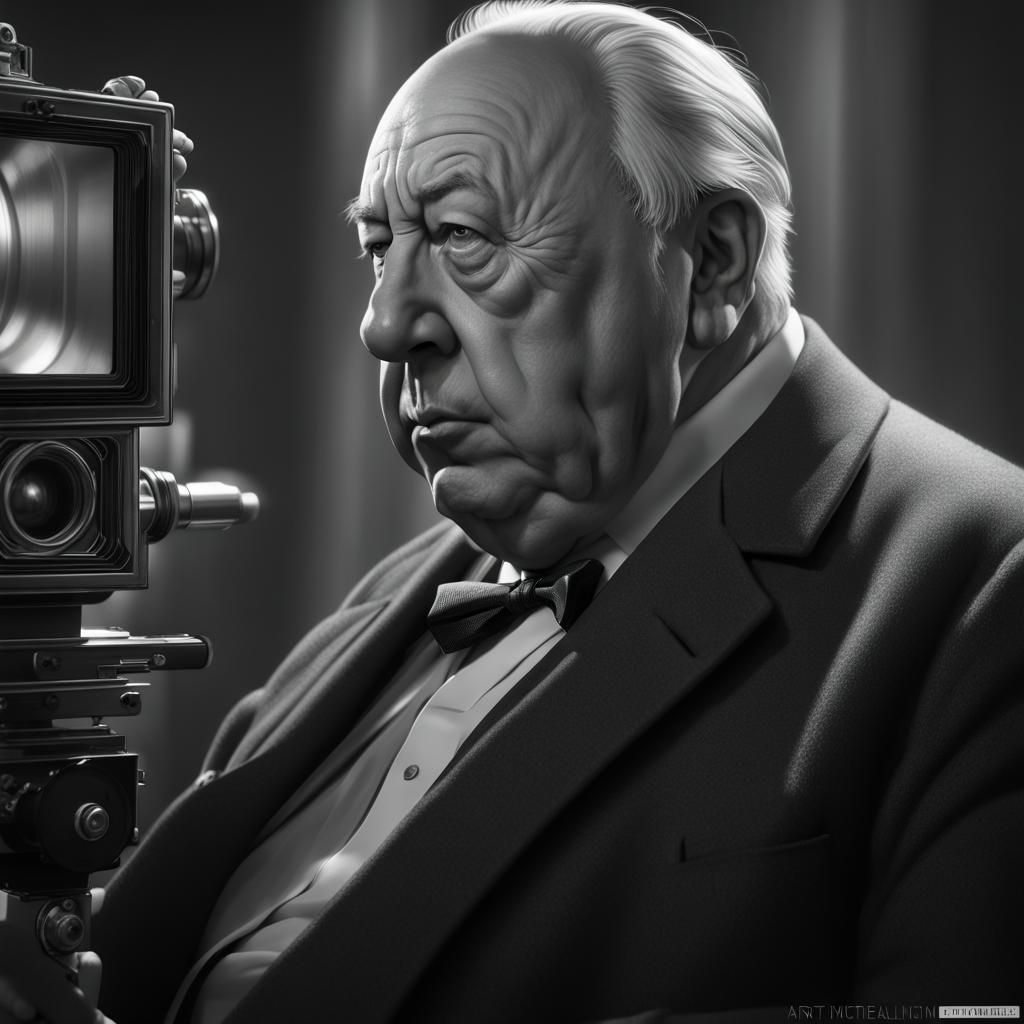 Alfred Hitchcock Portrait on Film Set