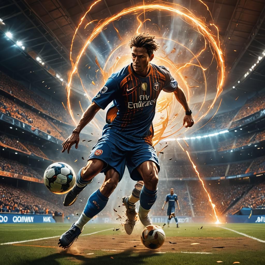 Mystical Soccer Player in Ancient Stadium: Concept Art