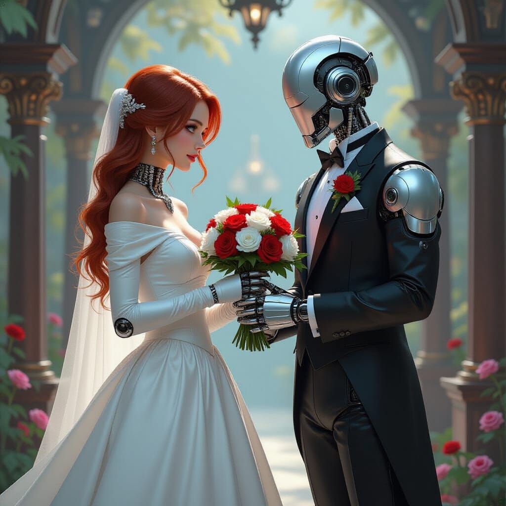 Romantic Robots Offering Flowers: Digital Matte Painting