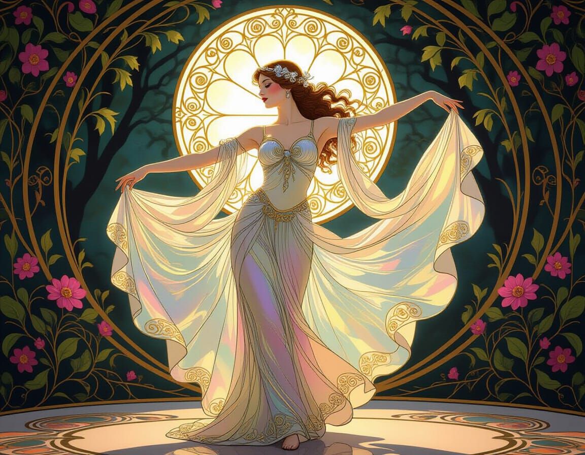 Art Nouveau Celestial Dancer in Golden Light