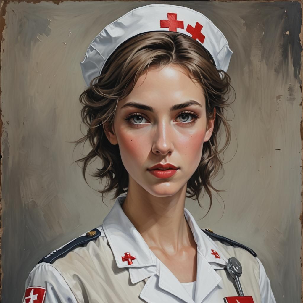 Androgynous Nurse in Post-Apocalyptic Acrylic Painting
