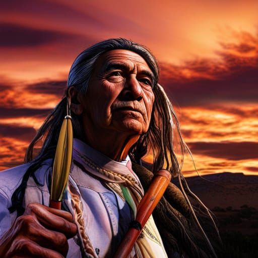 Native American Man in New Mexico Sunset, Hyperrealism