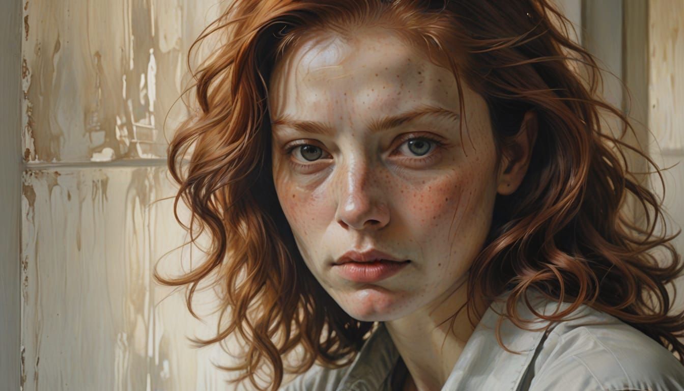 Contemplative Redhead Woman in a Cozy Room