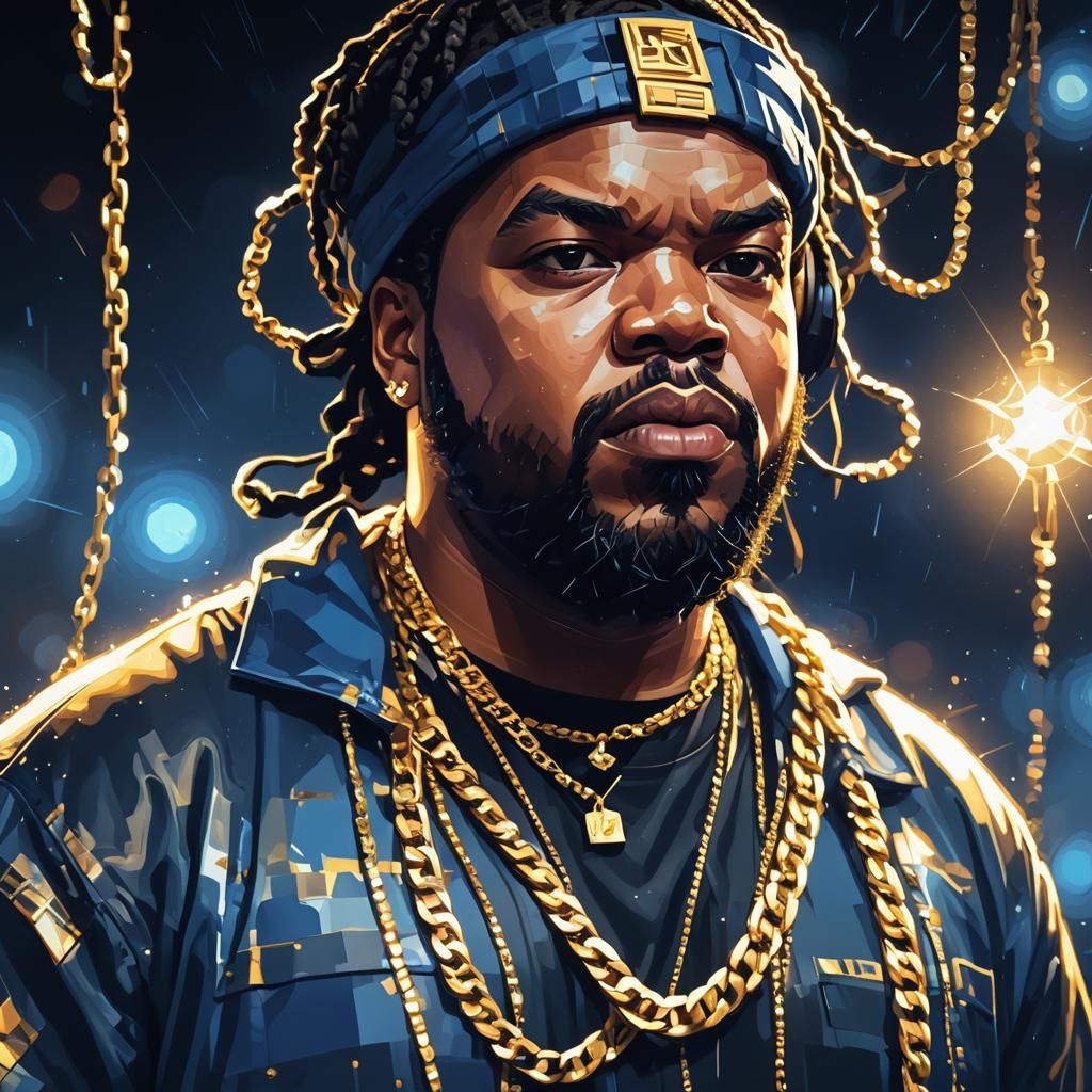 Vibrant Pixel Art Portrait of Rapper in Studio