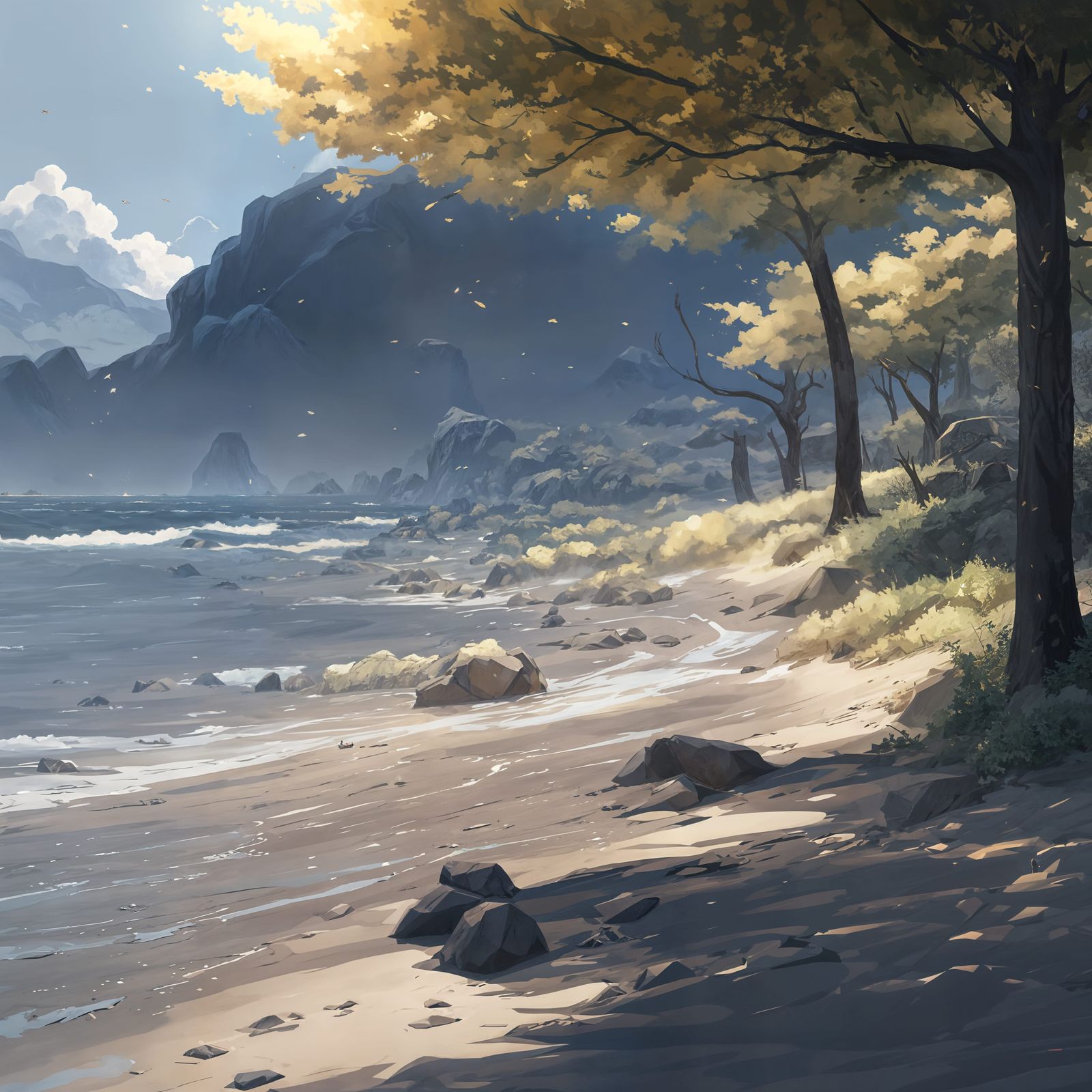 Vibrant Seaside Scene in Anime Style