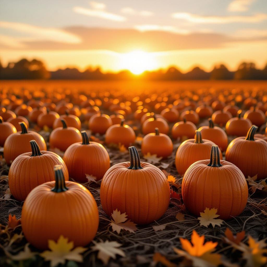 Golden Hour Pumpkin Patch in Autumn Light