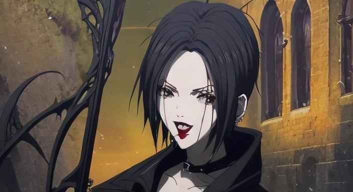 Vampire Anime Girl in Lacy Dress: Detailed Digital Painting