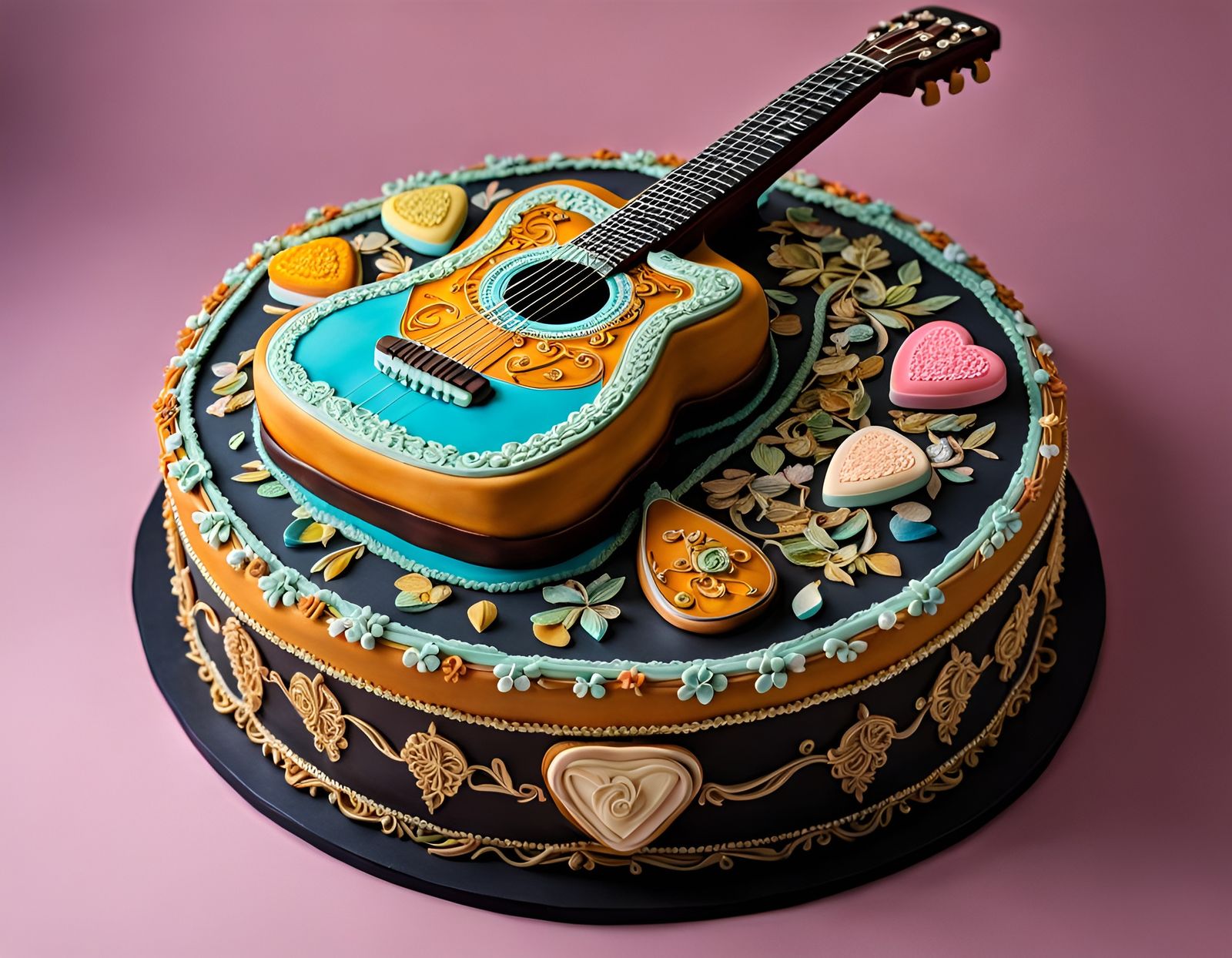 Detailed Cake Sculpture of Acoustic Guitar