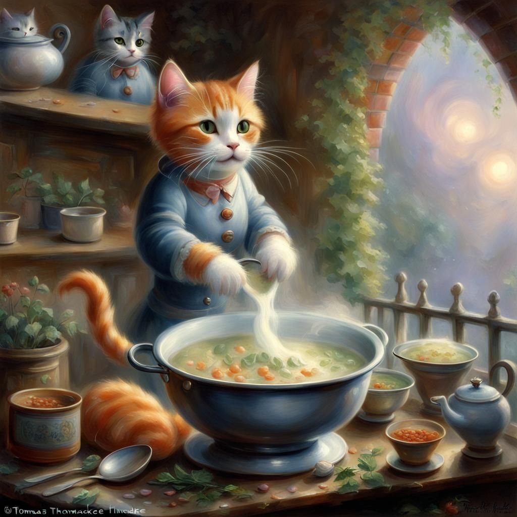 Cat Making Soup in Ethereal Fantasy Style