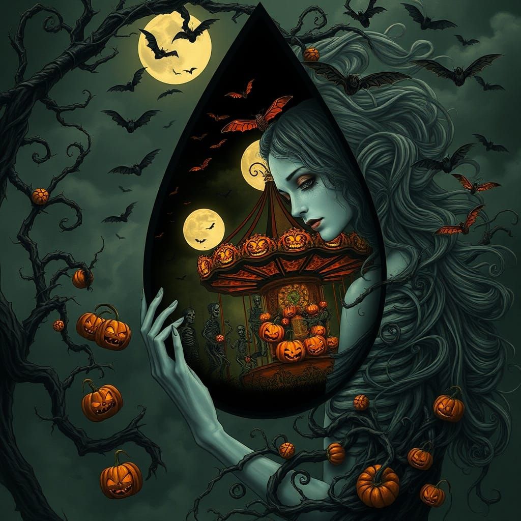 Art Nouveau Horror: Pale Woman Haunted by Cursed Carnival