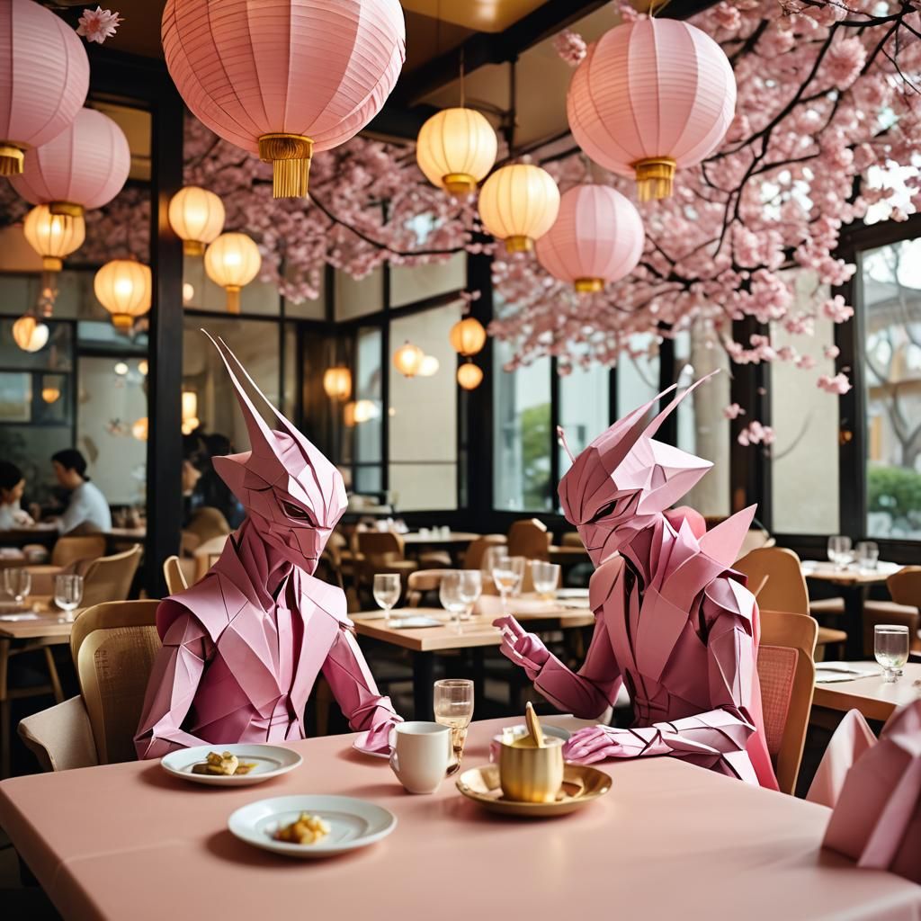 Aliens Enjoy Romantic Dinner in Origami Restaurant