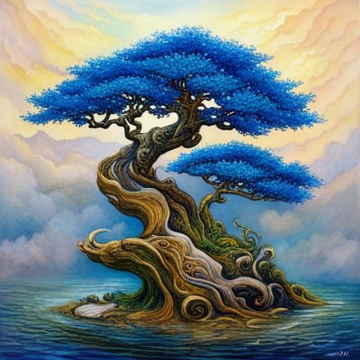 Blue bonsai tree