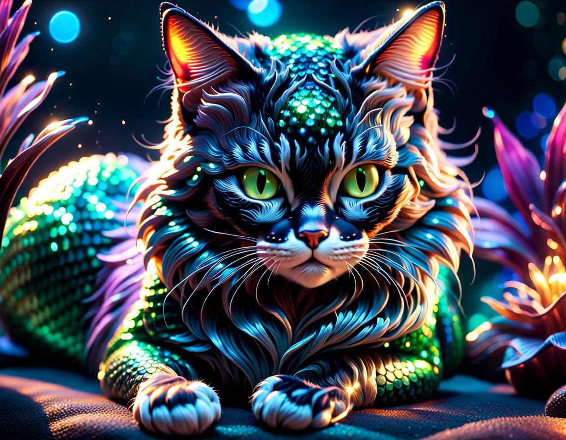 Detailed Mermaid Cat in 3D Render