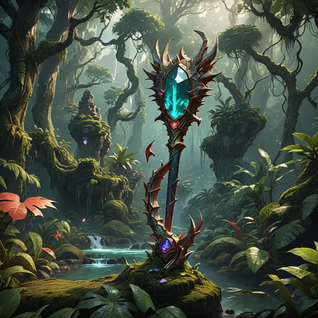 Dragon Gem Wand in Calm Rainforest