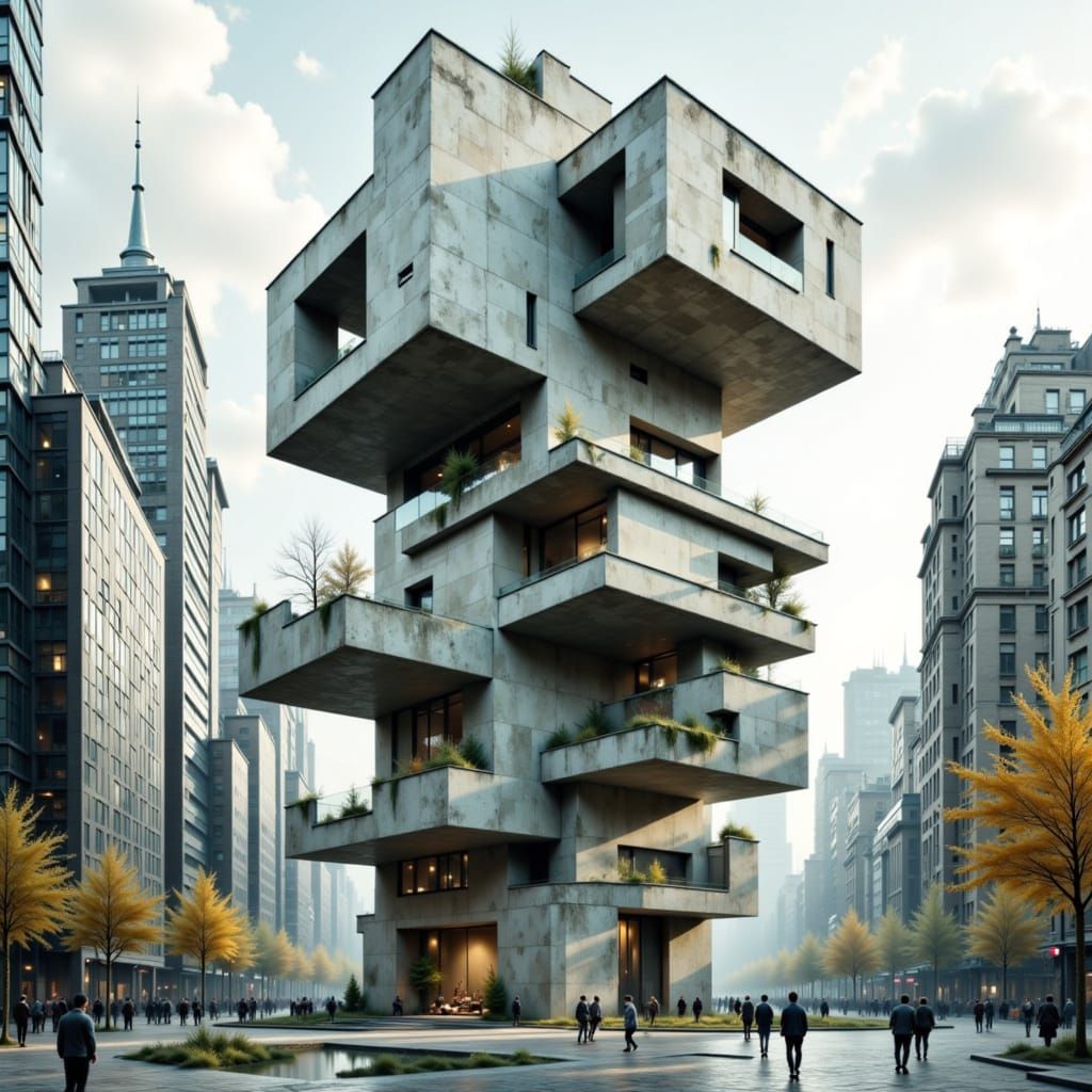 Monumental Concrete Structure in Urban Setting