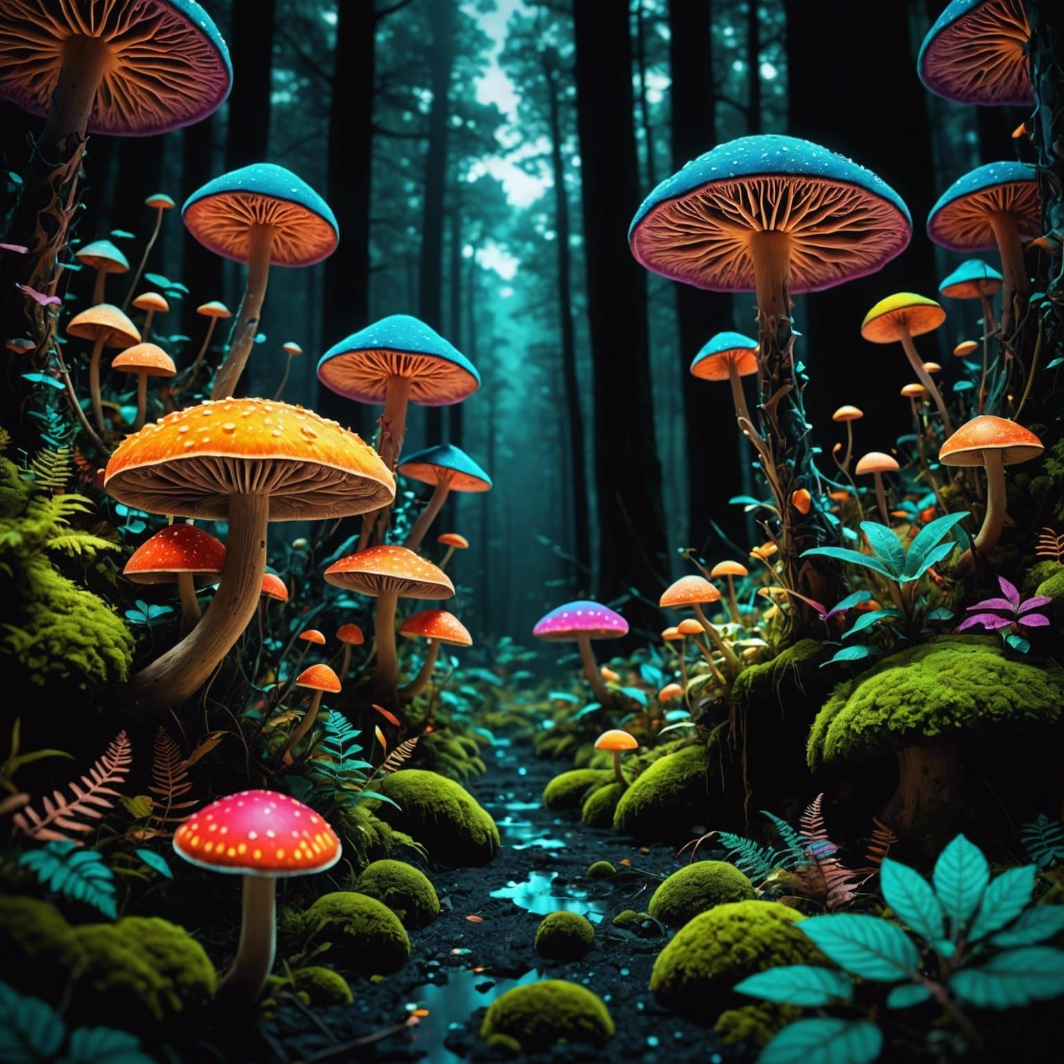 Psychedelic Fractal Forest in Hyperrealistic Splash Art