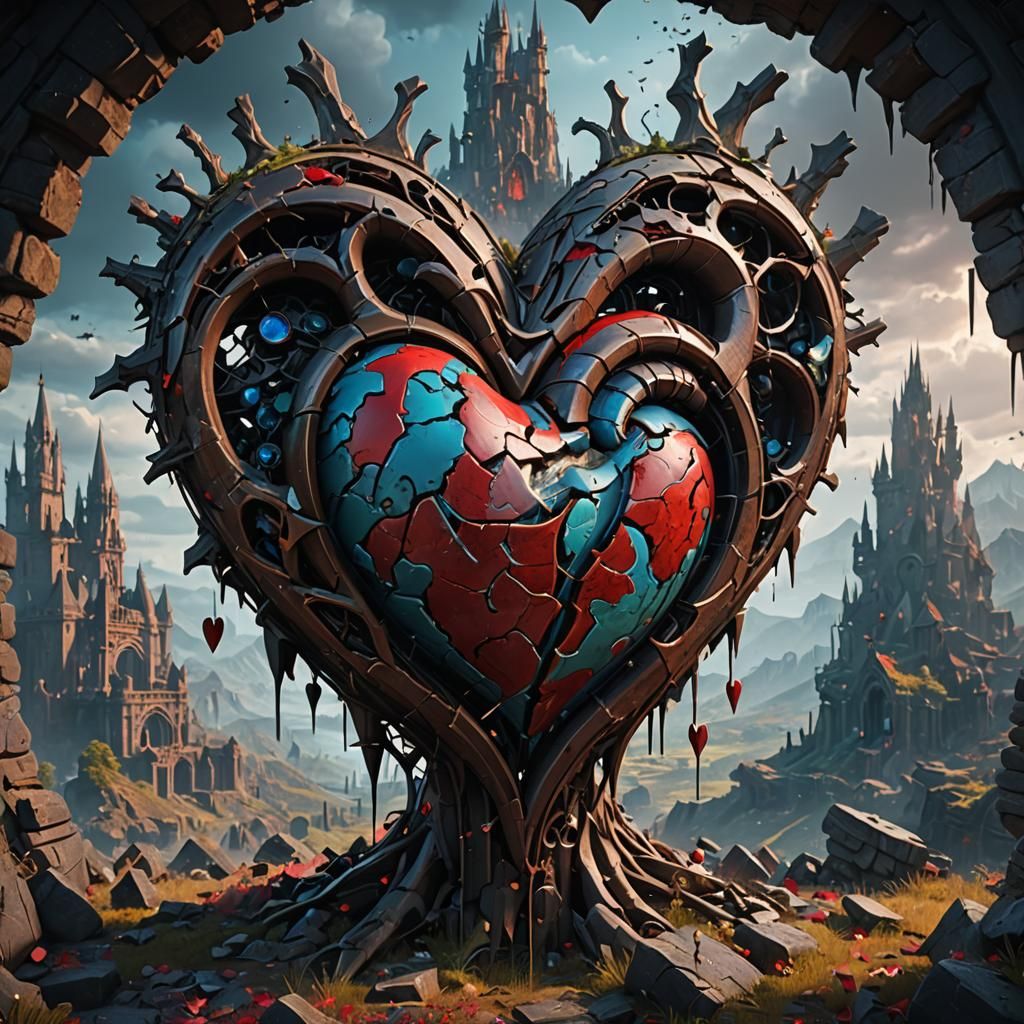 Broken heart detailed matte painting, deep color, fantastica...