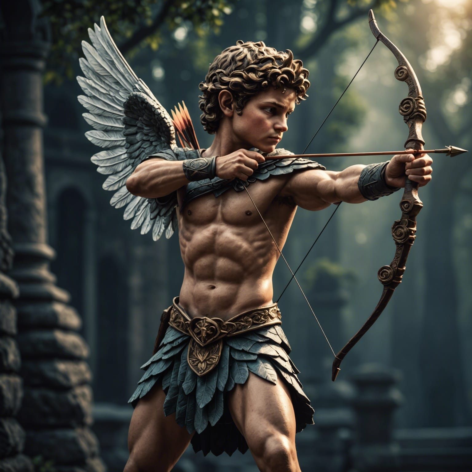 Hyperrealistic Cupid with Bow and Arrow