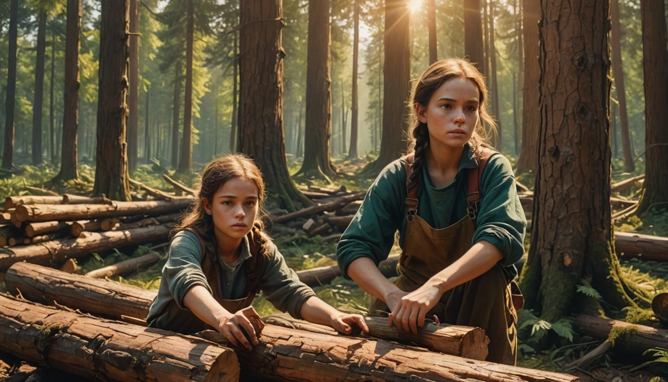 Girl Builds Forest Home: A Vibrant Digital Painting