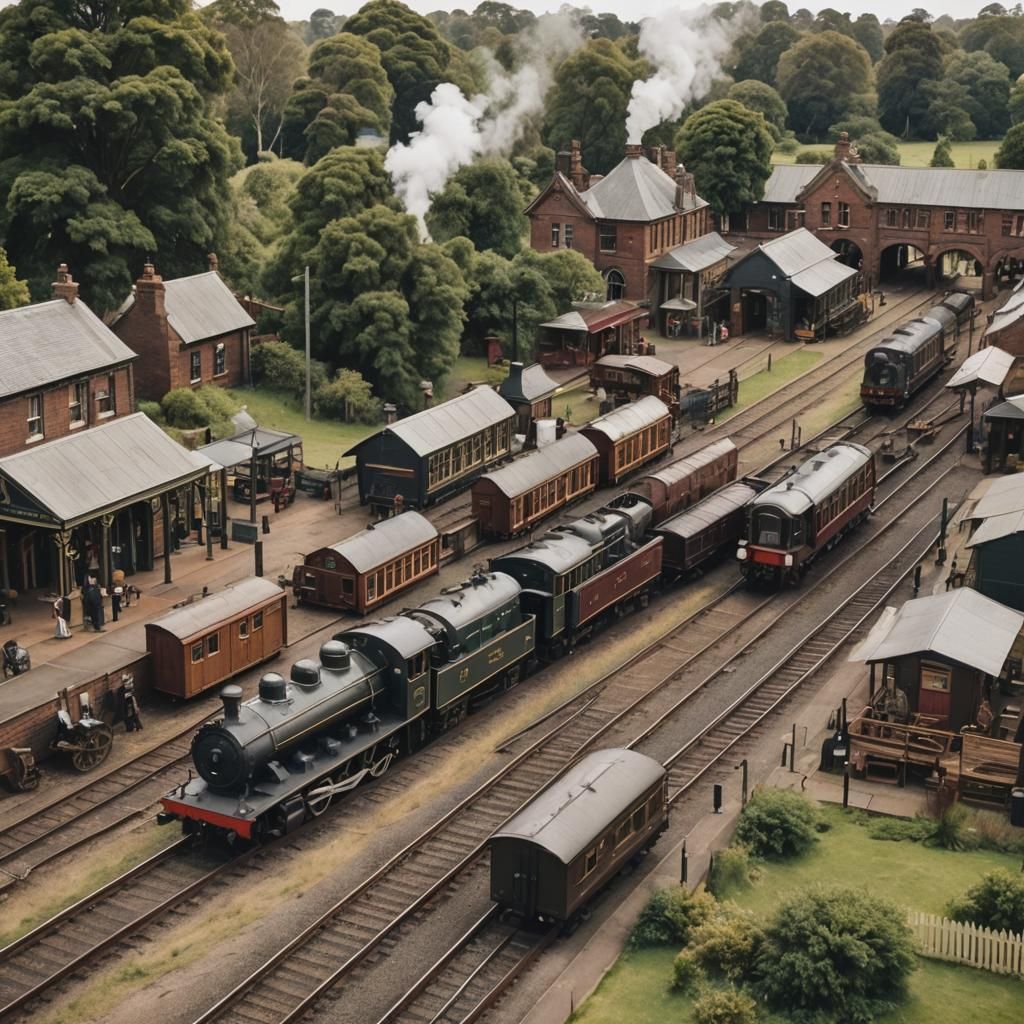 Victorian Steampunk Railway Station Scene