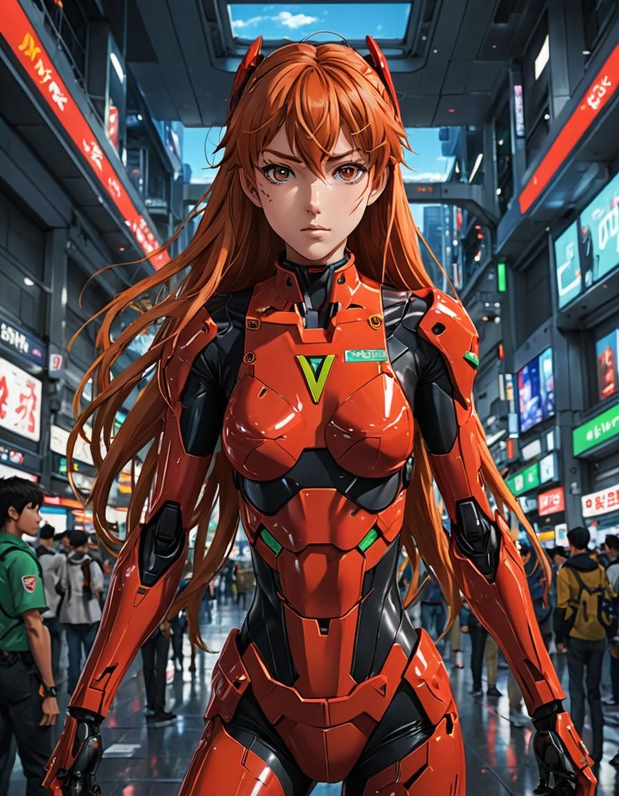 Asuka Langley in Cel-Shaded Anime Style