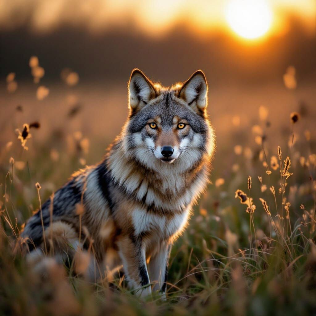 Fox Hunting at Sunset in Field