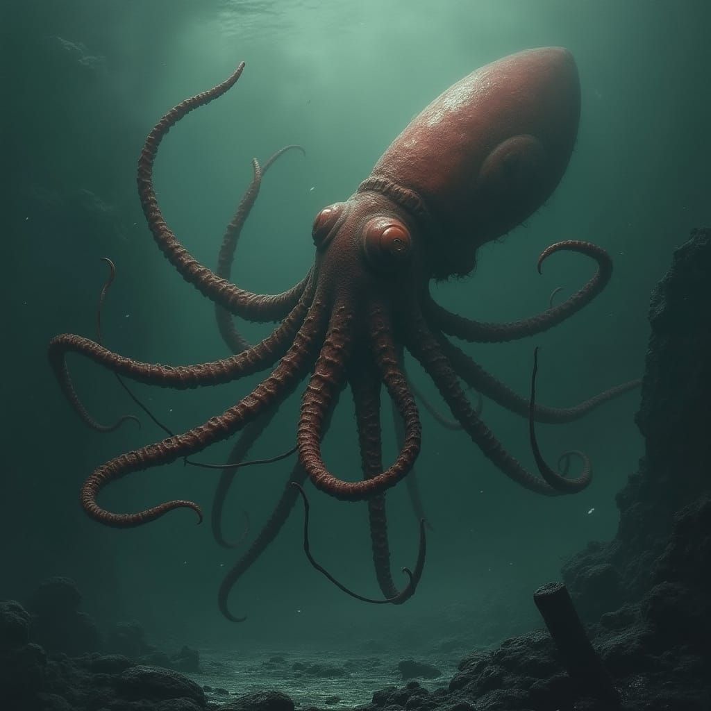 Giant Squid Emerges in Dark Sci-Fi Style