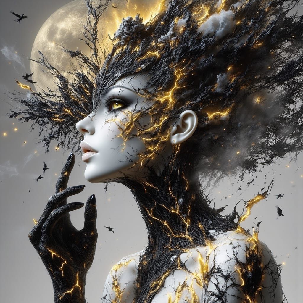 Mysterious Woman in Victorian-Style Attire Amidst Misty Atmo...