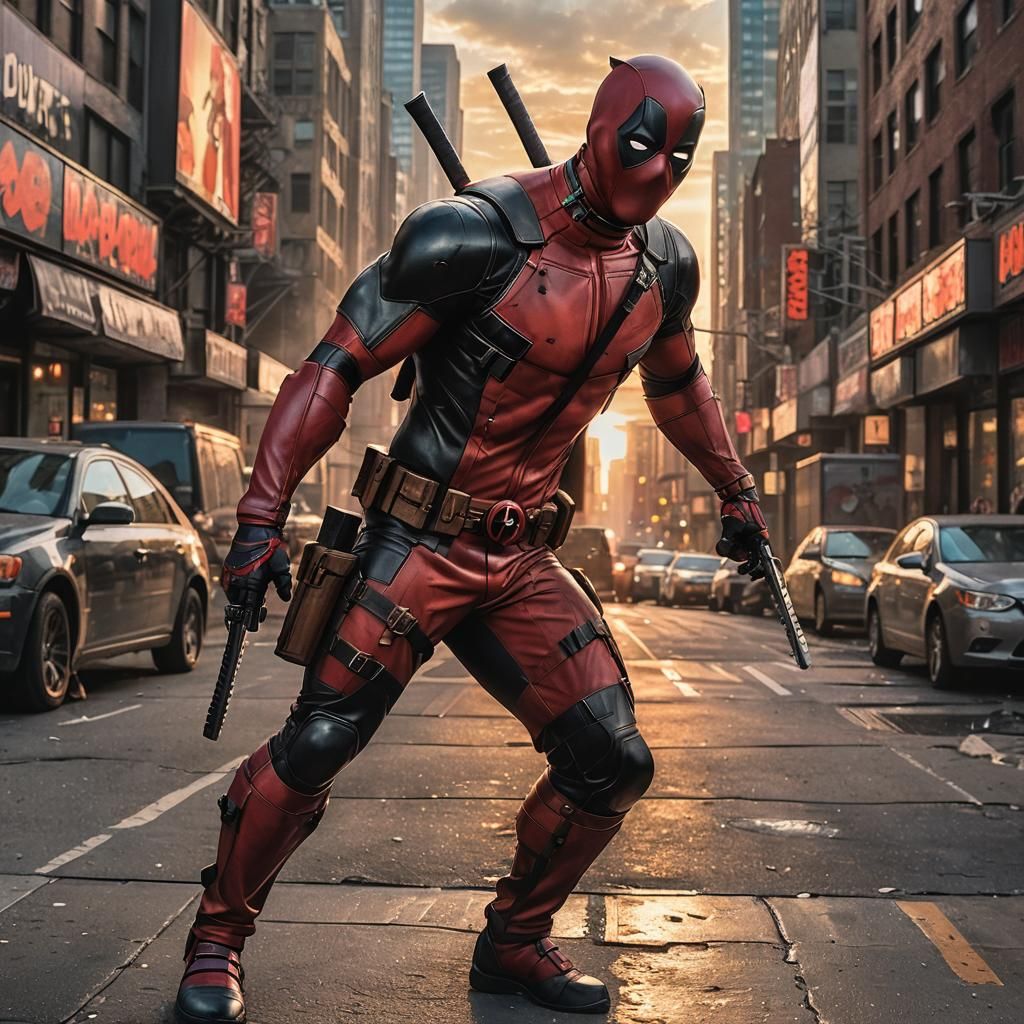 Deadpool in Gritty Comic Book Style