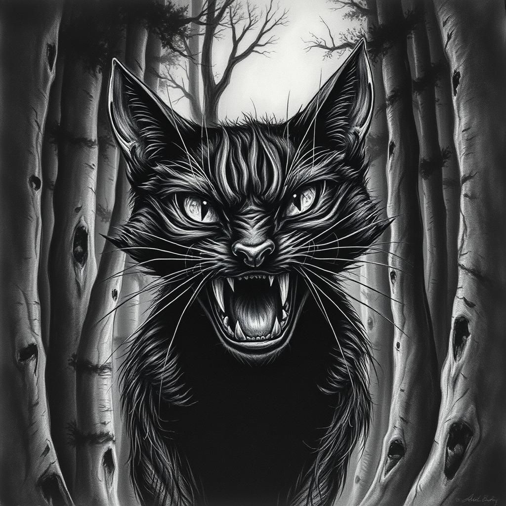 Gothic Black Cat Monster in Charcoal