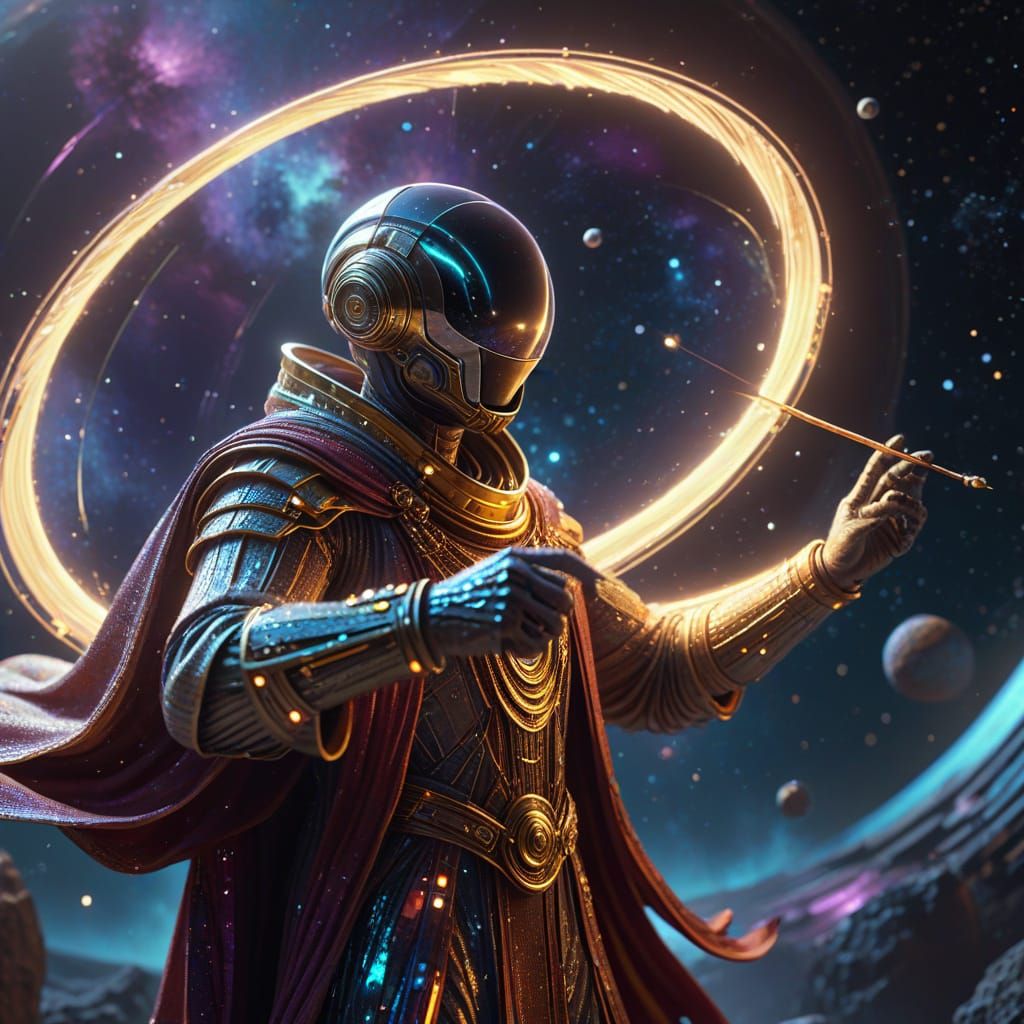 Celestial Musician Conducting Saturn Symphony in Art Nouveau