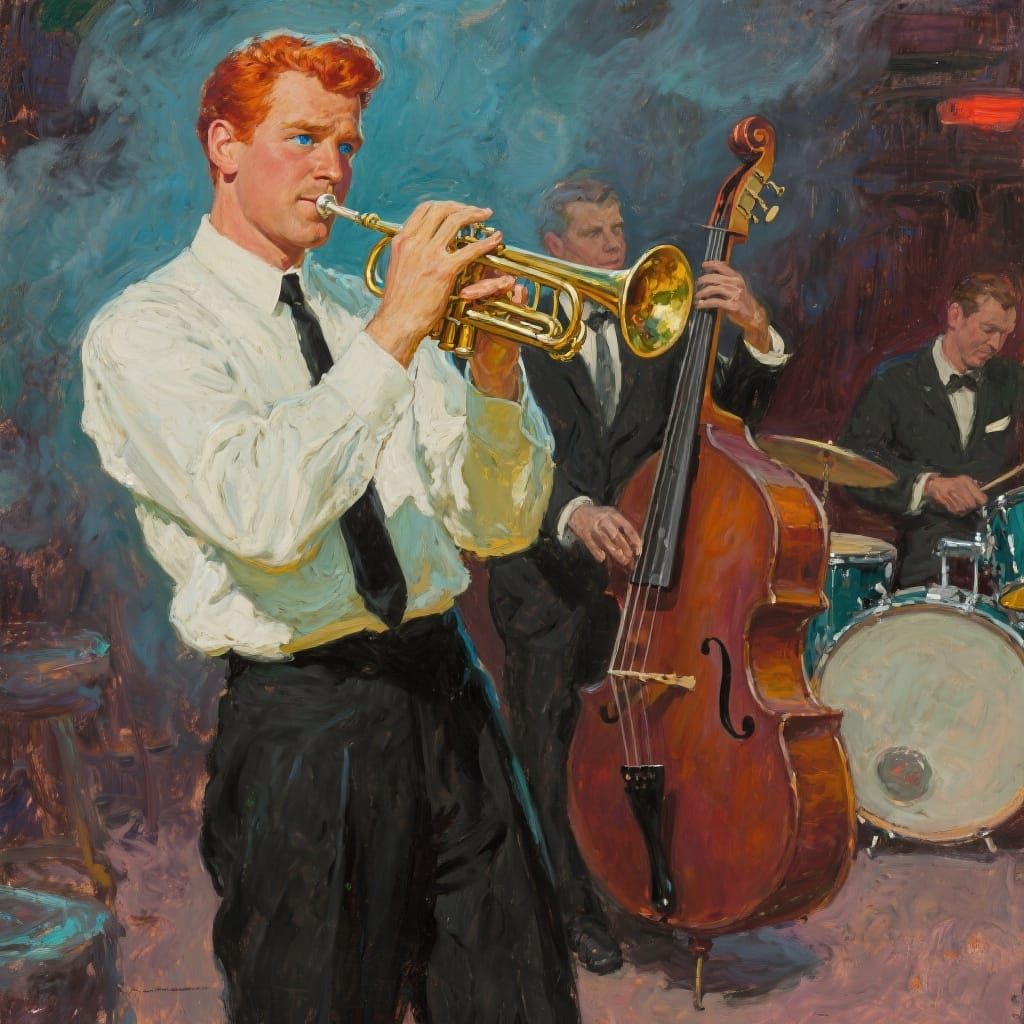 Retro Jazz Club Scene in Impressionistic Oil Style