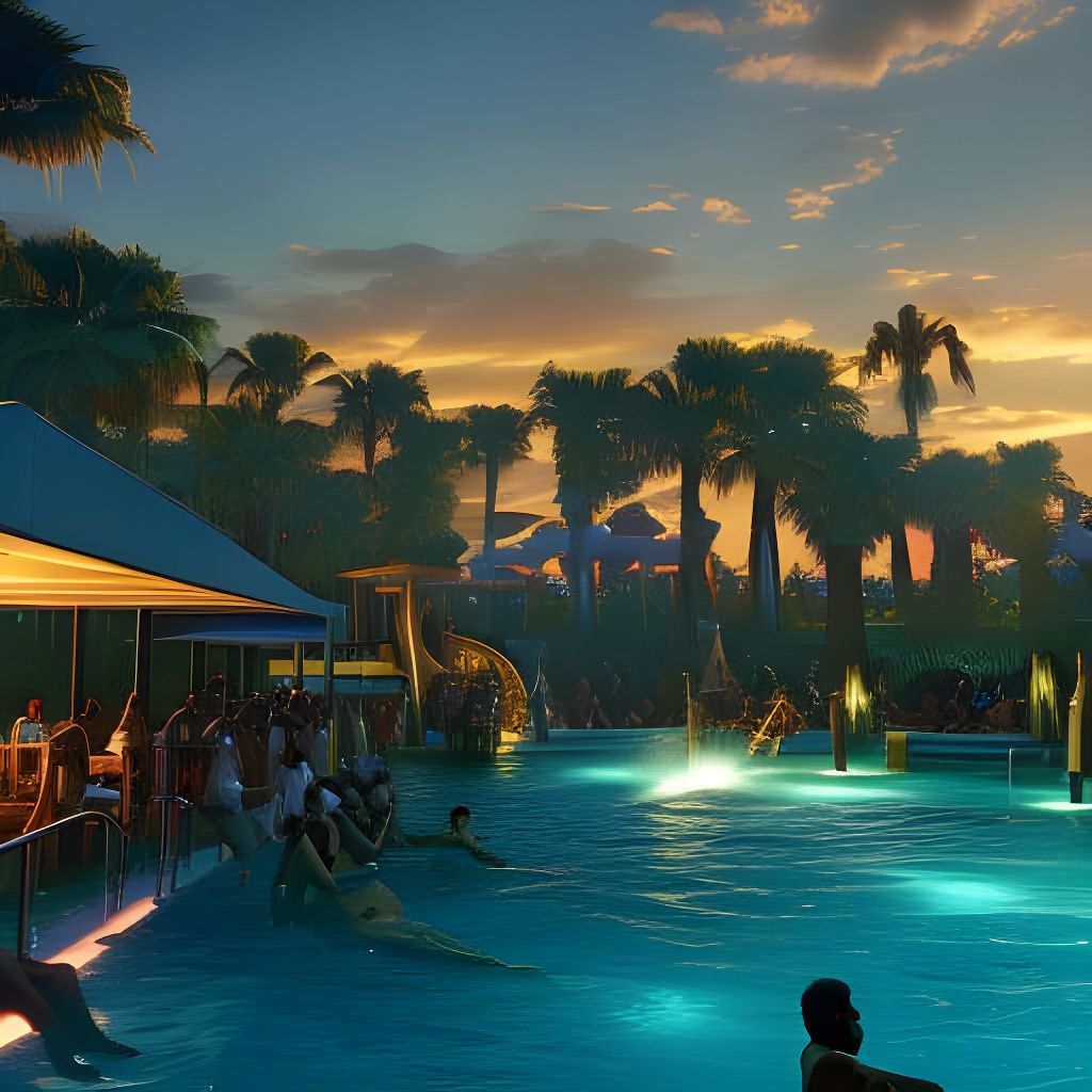 Pool Party in Dark Fantasy Art Style