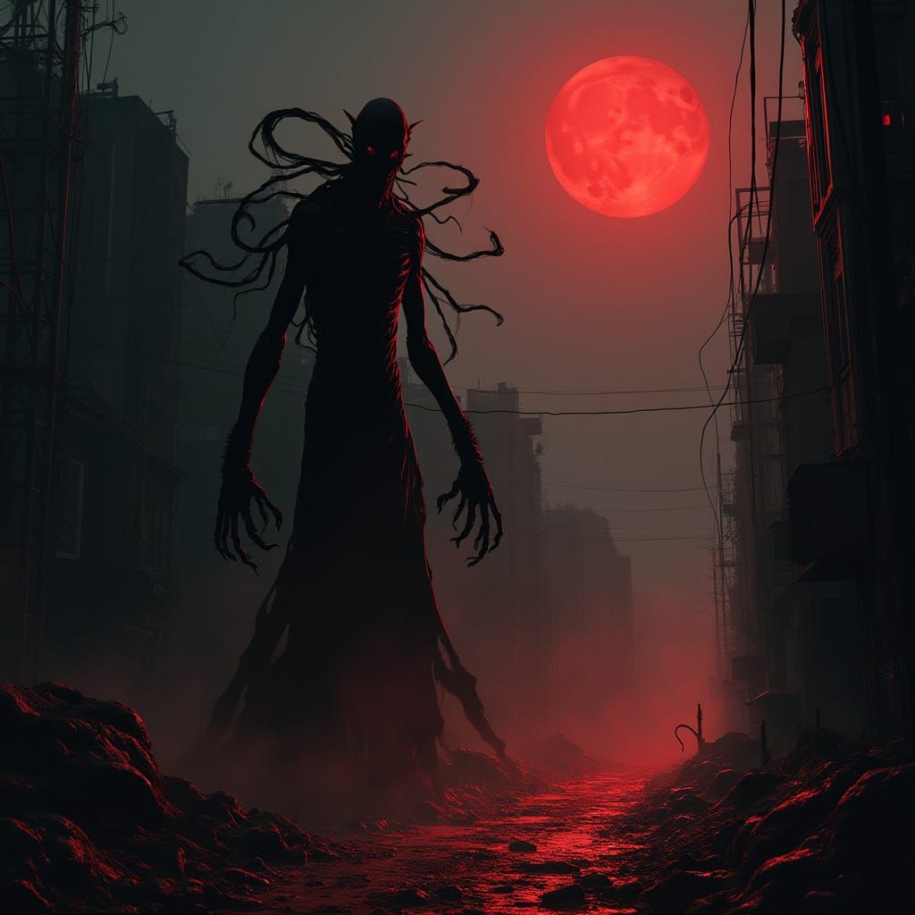 Eldritch Horror Unfolds Under Dark Red Moon