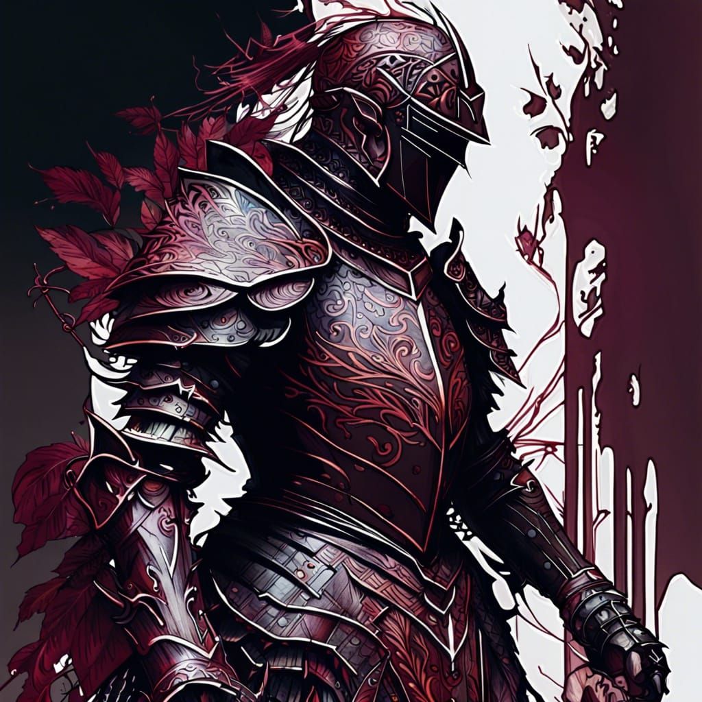 Dark Knight in Burgundy Armor: Digital Art