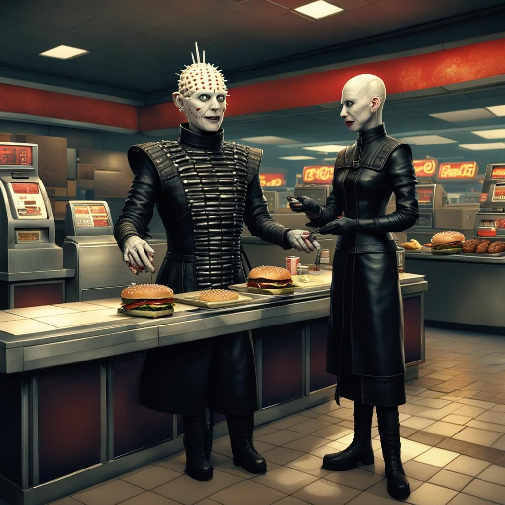 Female Pinhead Orders Whopper: 3D Digital Art