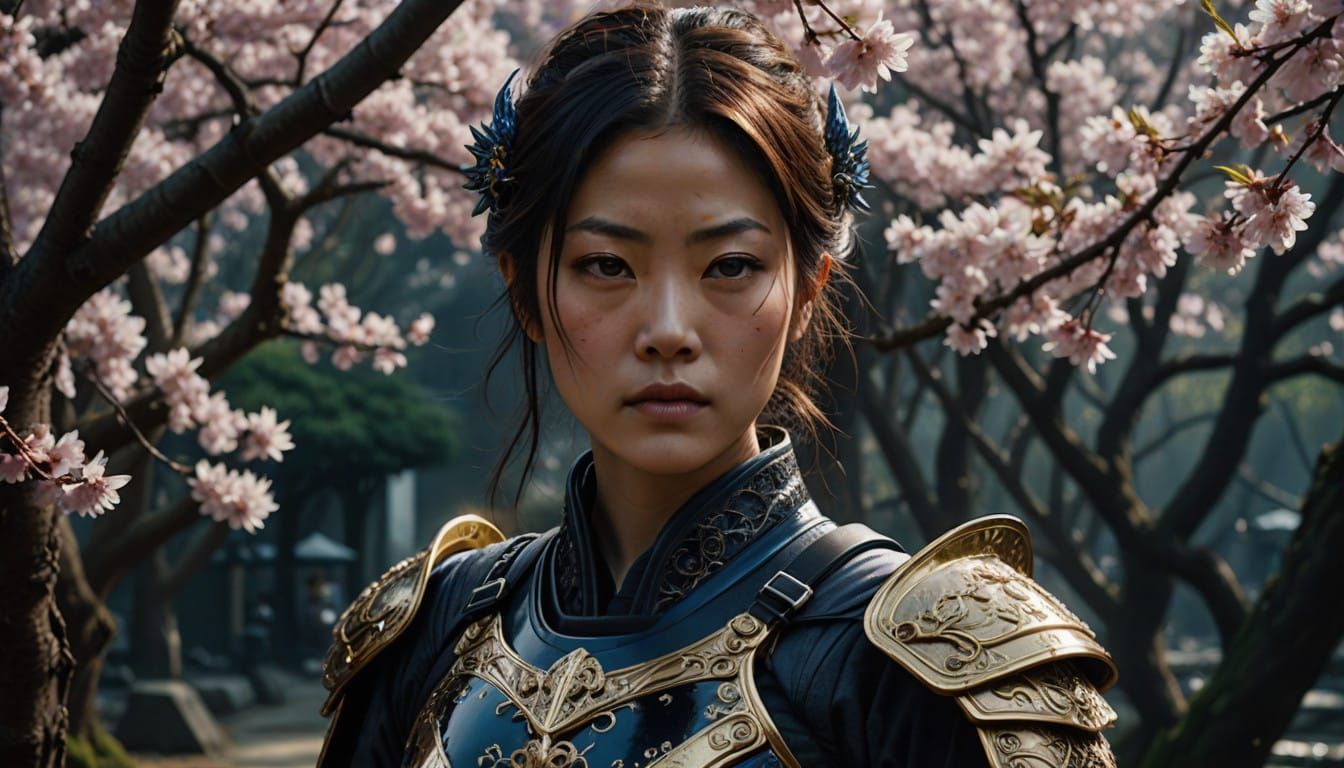 Japanese Warrior Azumi in Cherry Blossom Vortex